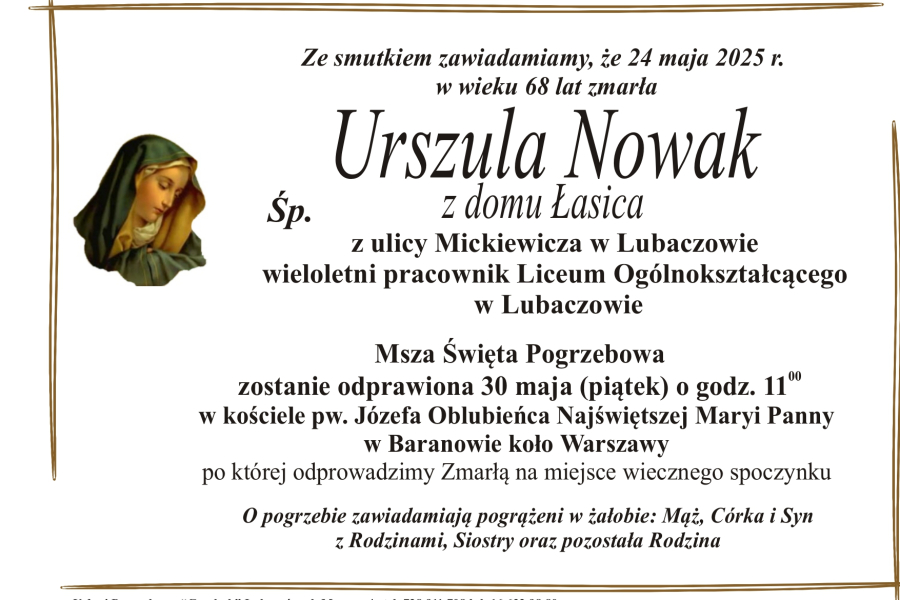 Zmarła Urszula Nowak [68 lat]